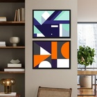Kit 2 Quadros Modernos Abstratos Coloridos 33x24cm - Com Vidr