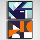 Kit 2 Quadros Modernos Abstratos Coloridos 33x24cm Moldura:ma