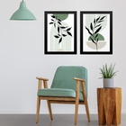 Kit 2 Quadros Modernos Boho Verde Folha 24x18cm - Com Vidro M