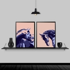 Kit 2 Quadros Modernos Cavalos 45x34cm Moldura:madeira Preta