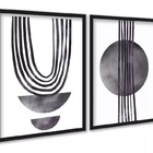Kit 2 Quadros Modernos Cinza Para Sala Ou Quarto 45x34cm Mold