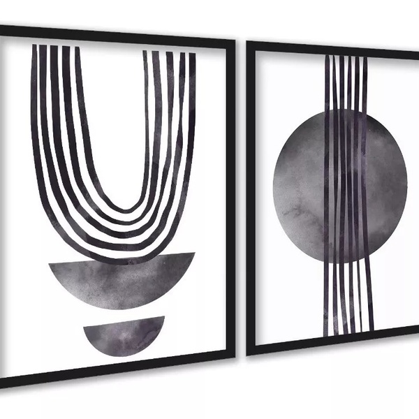 Kit 2 Quadros Modernos Cinza Para Sala Ou Quarto 45x34cm Mold