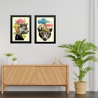 Kit 2 Quadros Modernos Colagens Onças 24x18cm - Com Vidro Mol
