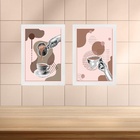 Kit 2 Quadros Modernos Cozinha Café Rosa 45x34cm Moldura Bran