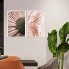 Kit 2 Quadros Modernos Flor E Folha Rosê 33x24cm - Com Vidro