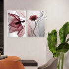 Kit 2 Quadros Modernos Florais Cinza E Bordô 24x18cm - Com Vi