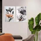 Kit 2 Quadros Modernos Florais Cinza E Laranja 24x18cm - Com