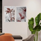 Kit 2 Quadros Modernos Florais Cinza E Vinho 45x34cm Moldura