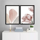 Kit 2 Quadros Modernos Florais Soft 33x24cm Moldura Preta