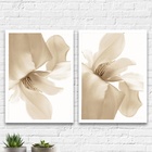 Kit 2 Quadros Modernos Flores Brancas 33x24cm - Com Vidro Mol