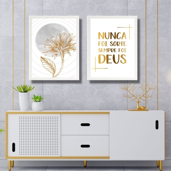 Kit 2 Quadros Modernos Nunca Foi Sorte 45x34cm - Com Vidro Mo
