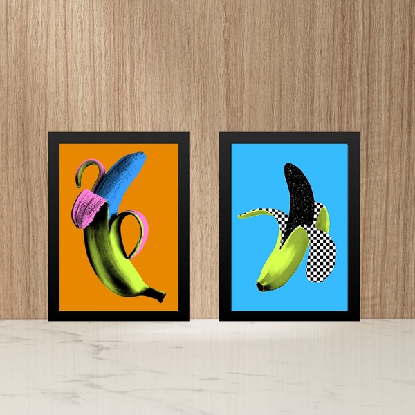 Kit 2 Quadros Modernos Para Cozinha - Bananas 24x18cm Moldura