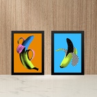 Kit 2 Quadros Modernos Para Cozinha - Bananas 33x24cm Moldura