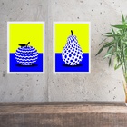 Kit 2 Quadros Modernos Para Cozinha - Frutas 24x18cm - Com Vi