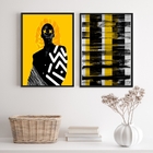 Kit 2 Quadros Modernos Preto E Amarelo Mulher abstrato 45x34c