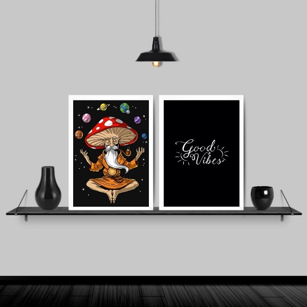 Kit 2 Quadros Monge Meditação Good Vibes 33x24cm - Com Vidro