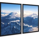 Kit 2 Quadros Montanha Neve Vista Aérea 45x34cm - Com Vidro M