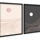 Kit 2 Quadros Montanhas Rosa Cinza Abstrato 24x18cm Moldura P