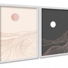 Kit 2 Quadros Montanhas Rosa Cinza Abstrato 45x34cm Moldura B