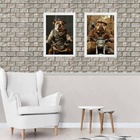 Kit 2 Quadros Motociclistas - Cães 24x18cm Moldura:madeira Pr