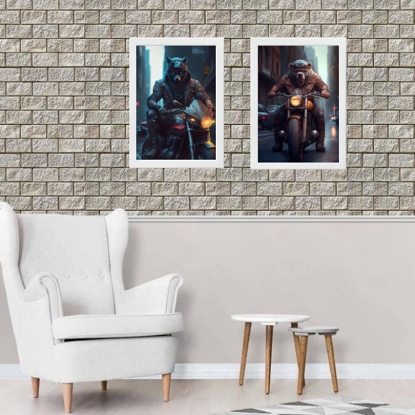 Kit 2 Quadros Motos - Feras Motociclistas 33x24cm - Com Vidro