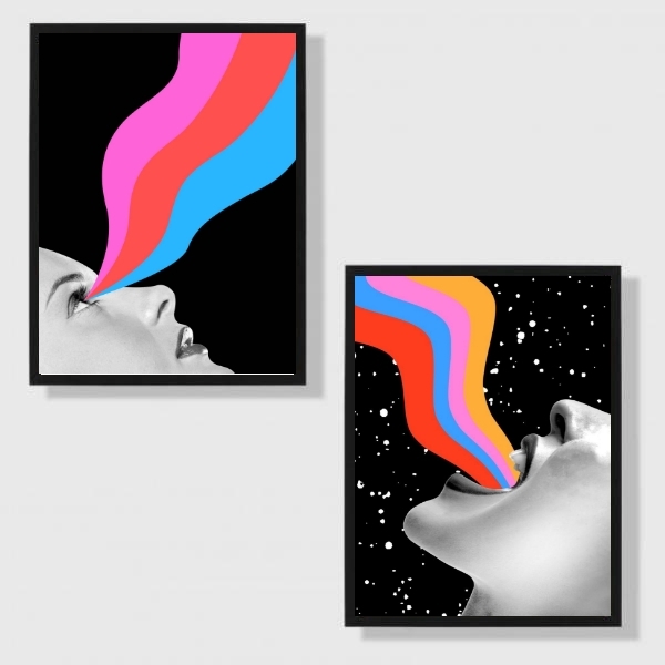 Kit 2 Quadros Mulheres Arco-íris 33x24cm Moldura:madeira Preta