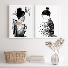 Kit 2 Quadros Mulheres Árvores Pássaros lua 24x18cm Moldura:m