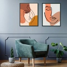 Kit 2 Quadros Mulheres - Linhas E Formas 45x34cm Moldura Preta