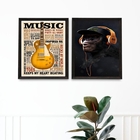 Kit 2 Quadros Music Life - Chimpanzé 33x24cm Moldura:madeira