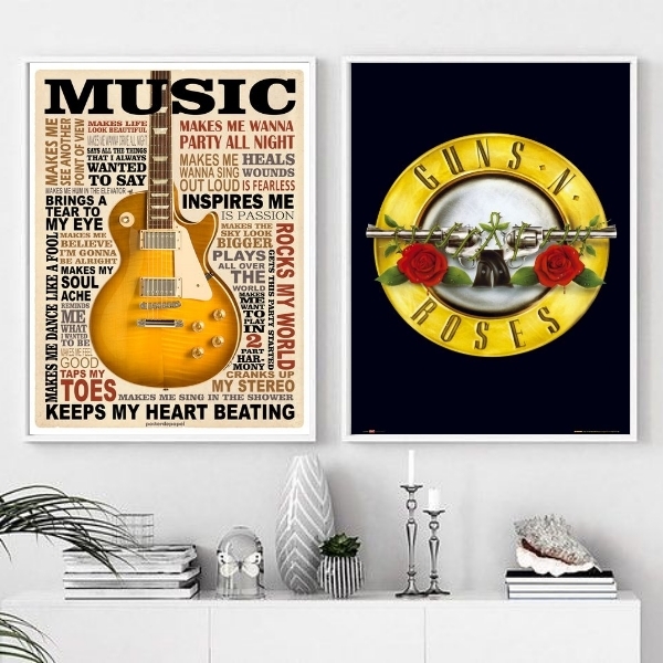 Kit 2 Quadros Music Life - Guns 'n' Roses 45x34cm - Com Vidro