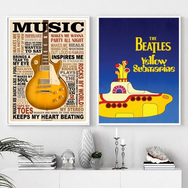 Kit 2 Quadros Music Life - Yellow Submarine 45x34cm Moldura:m