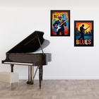 Kit 2 Quadros Músicos Blues 45x34cm - Com Vidro Moldura Branca
