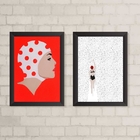 Kit 2 Quadros Natação Nadadora Poá 33x24cm - Com Vidro Moldur