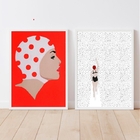 Kit 2 Quadros Natação Nadadora Poá 33x24cm Moldura:madeira Pr