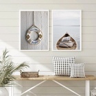 Kit 2 Quadros Nauticos Praia - Welcome 33x24cm - Com Vidro Mo