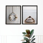 Kit 2 Quadros Nauticos Praia - Welcome 45x34cm Moldura:madeir