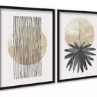 Kit 2 Quadros Neutros Bege Linhas Folha Aquarela 33x24cm Mold