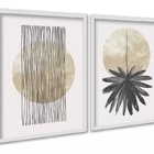 Kit 2 Quadros Neutros Bege Linhas Folha Aquarela 33x24cm Mold