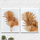 Kit 2 Quadros Neutros Folhas Leque 45x34cm - Com Vidro Moldur