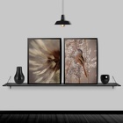 Kit 2 Quadros Neutros Passarinho E Flores 45x34cm - Com Vidro