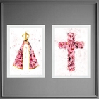 Kit 2 Quadros Nossa Senhora E Cruz Flores 24x18cm - Com Vidro