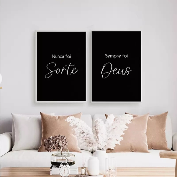 Kit 2 Quadros Nunca Foi Sorte Foi Deus 33x24cm - Com Vidro Mo