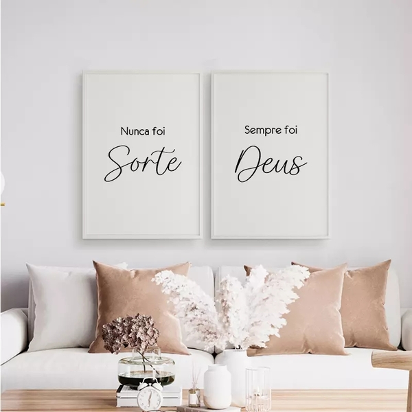 Kit 2 Quadros Nunca Foi Sorte Sempre Foi Deus 45x34cm Moldura