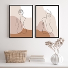 Kit 2 Quadros Nús Artísticos Tons De Bege 24x18cm Moldura:mad