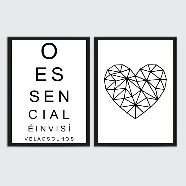 Kit 2 Quadros O Essencial É Invisível Olhos 45x34cm Moldura:m