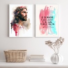 Kit 2 Quadros O Senhor É Meu Pastor - Aquarela 24x18cm Moldur