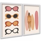 Kit 2 Quadros Óculos De Sol E Prancha De Surf 45x34cm - Com V