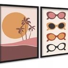 Kit 2 Quadros Óculos De Sol - Praia 33x24cm Moldura Branca