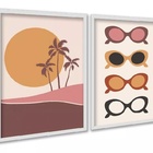 Kit 2 Quadros Óculos De Sol - Praia 33x24cm Moldura Preta