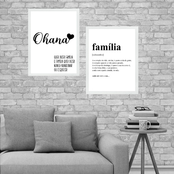 Kit 2 Quadros Ohana Família Significado 45x34cm - Com Vidro M